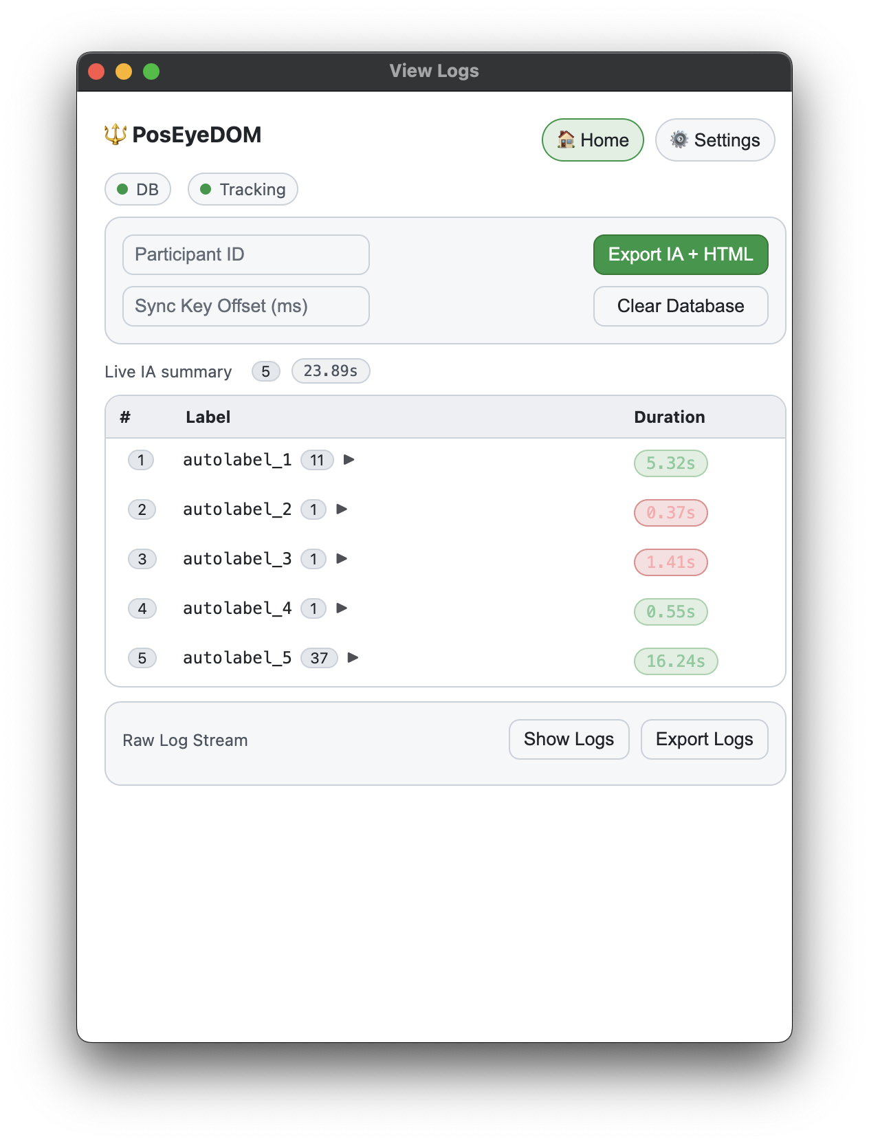 PosEyeDOM Home screen.